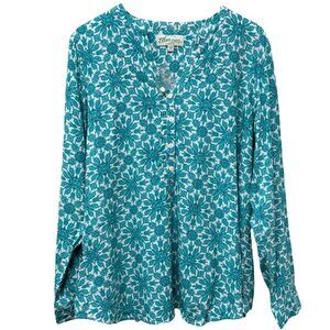 ELLEN ORTON Tunic Blouse Plus Size 1X Turquoise Blue Paisley Vermont NWOT